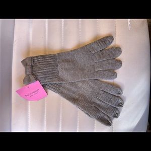 Kate Spade New York Knit Bow Gloves Gray NEW